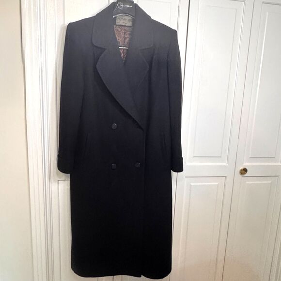 VTG Signature Expressions Petite 100% Wool Black Overcoat 10P Paisley Lining USA - Picture 1 of 11